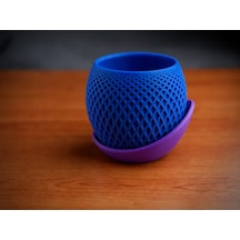 3d Baskı Küre Saksı - Kafes Dokulu İki Parçalı Dekoratif Saksı - Mavi-mor