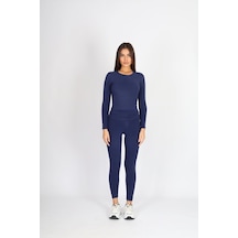 Soft&Basic Kadın Uzun Kollu Bisiklet Yaka Baskılı Alt-üst Tayt Takım Lacivert
