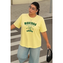 Büyük Beden Montana Baskılı Unisex Tişört Sarı