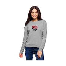 True Love Baskılı Gri Kadın Sweatshirt