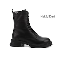 Gönderi(R) Gönderi R Siyah Fermuarlı Kalın Taban Hakiki Deri Postal Bot Siyah