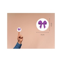Mor Fiyonk Baskılı Etiket Lila Fiyonk Yuvarlak Mat Çıkartma Round Sticker 4 Cm 40 Adet Çok Renkli