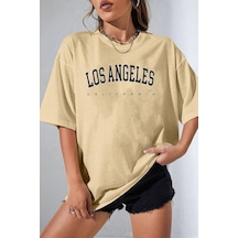 Flood Of Style Unisex Los Angles Tasarım T-shirt Bej