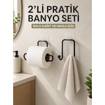 2 Li Yapışkanlı Banyo Düzenleme Seti Rulo Kağıt Tutucu Ve Havlu Askılığı
