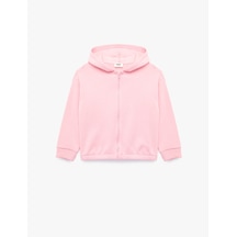 Koton Taş Detaylı Uzun Kollu Fermuarlı Şardonlu Kapşonlu Sweatshirt Pembe 7wkg10231ak Gül