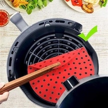Renkli Isıya Dayanıklı Yıkanılabilir Silikon Fırın Ve Airfryer Yuvarlak Pişirme Matı 23 Cm Kırmızı