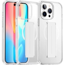 Apple Uyumlu iPhone 15 Pro Max Kılıf Alfa Magsafe Standlı Kapak Şeffaf