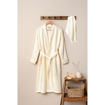 Unisex Kimono Müslin Bornoz-havlu Seti - Ekru