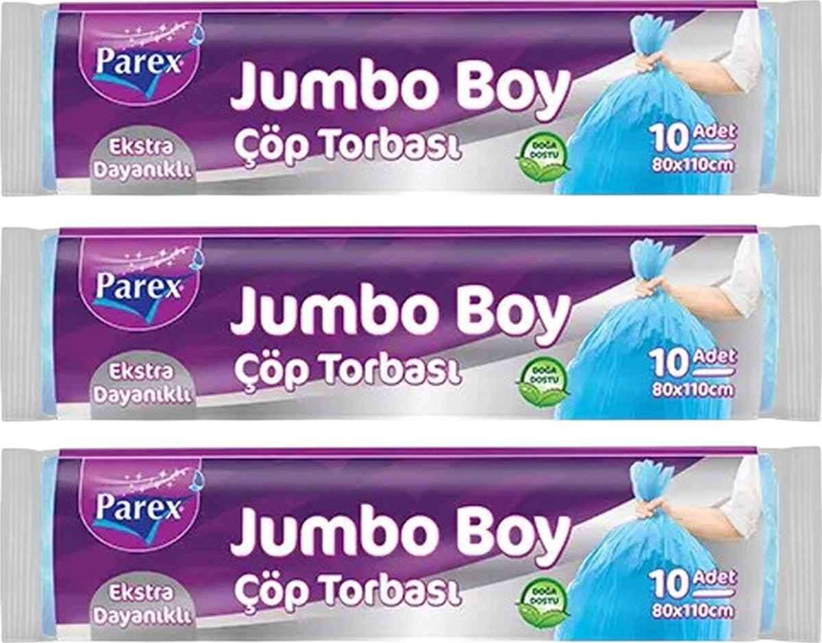 Ekstra Dayanikli 10'lu Çöp Torbası Jumbo Boy 80 X 110 Cm Üçlü Paket