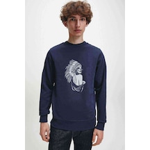 Skull Kızılderili Baskılı Indigo Mavi Lacivert Erkek Örme Sweat Skull Kızılderili Baskılı Indigo Mavi Lacivert Erkek Örme Sweat