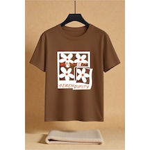 Uyguntarz Unisex Irıdes Serenıty Baskılı Tasarım Tshirt Kahverengi