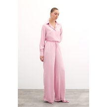 Sateen Zebra Desenli Salaş Pantolon - Pudra-135734 Pudra