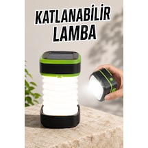 Katlanabilir Kamp Lambası Solar Fener Görünümlü 3 Kademeli Şarjlı - Lisinya Siyah