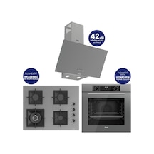 Flowart Digital QBL63CPR+SC408-WFA+D088SA Gri 65 Cm Woklu Ocak Cam Ankastre Set