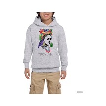 Frida Kahlo Drawing Gri Çocuk Kapşonlu Sweatshirt Gri
