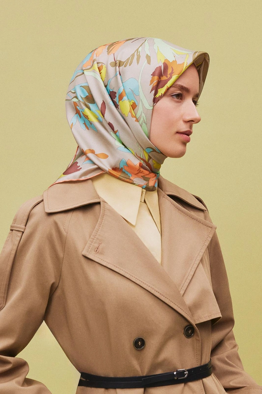 Armine Çiçek Desenli Saf İpek Sura Eşarp 9342d 02 Çok Renkli