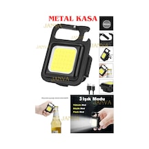 Metal Çok Fonksiyonlu Mini Led, Anahtarlı El Feneri, Flash, Mıknatıslı , Su Geçirmez, Açacaklı Usb Siyah