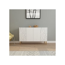 Alben 120 Cm Konsol, Tv Ünitesi, Çok Amaçlı Dolap Beyaz-altın Beyaz-altın