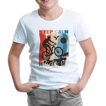 Keep Calm And Ride On Bicycle Beyaz Çocuk Tshirt 001