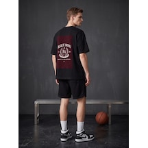 Black Nova Oversize Baskılı Unisex Tişört Crest Club Black Siyah