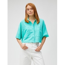 Koton Crop Oversize Gömlek Keten Karışımlı Cepli Mınt 3sak60017pw 3SAK60017PWMNT Mint Yeşili