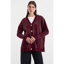 Olcay V Yaka Soft Kumaş Hırka Mürdüm 8295