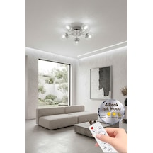 LumiaLighting Küre Model Gümüş 5"li Kumandalı Ledli 3 Renk Modu Kristal Salon Mutfak Yatak Çocuk Odası Avize