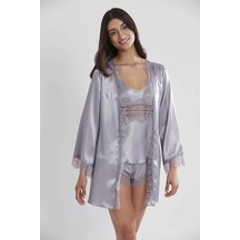 Pierre Cardin 2490 Bayan Sabahlıklı Saten Şort Takım Royal