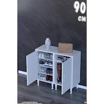 Modilayn Alba Ayakkabılık - Kapaklı 4 Raf 6 Bölmeli Dar Alanlar İçin Çok Amaçlı Dolap 90 Cm Beyaz