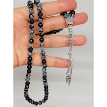 Kar Tanesi Obsidyen Taşı 99luk Tesbih 6mm