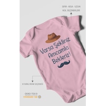 Morivokids Varsa Şekliniz Amcamla Bekleriz Kısa Kollu Bebek Body %100 Pamuk Koyu Pembe