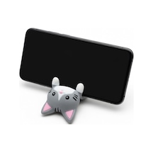 Gri Kedi Figürlü Telefon Tutucu Stand - 3d Baskı Ofis Masaüstü Aksesuarı Ve Biblo