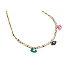 Kadın Gold Detay Renkli Göz Model Çelik Halhal Gold