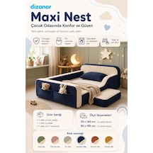 Dizanor Maxi Nest Montessori Çocuk Karyola Yatak Seti Lacivert Fitilli 70 X 140