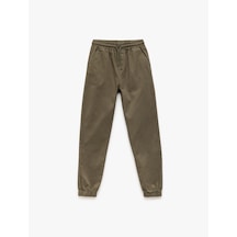 Koton Beli Bağcıklı Cep Detaylı Pamuklu Gabardin Jogger Pantolon Haki 7wkb40001tw