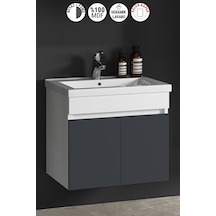 Çiğdem 80 Cm Beyaz-füme Balon Mdf Seramik Lavabolu Asma Banyo Alt Dolabı Beyaz - Füme