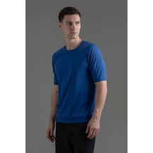 Maraton Slimfit Erkek Bisiklet Yaka Saks- T-shirt Saks-