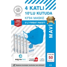 Kf94 Kore Tipi, 4 Katlı, Mavi Maske, Uv Steril 5 Kutu/ 50 Adet