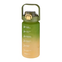 1500ml -yenilenen Renkler- Pipetli/pipetsiz Kullanım Çift Renk Softtouch Motivasyon Matarası Çı Yeşil-sarı