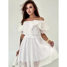 Ylook Yazlık Puantiyeli Elbise 395934925 Beyaz