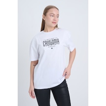 Kadın Oversize Baskılı T-shirt Beyaz California Beyaz