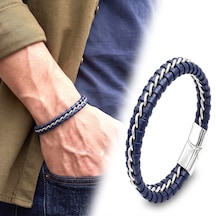 Premium Parlak Ve Şık Lacivert Zincir Model 316l Çelik Ve Deri Bileklik 31834b2d5 - 21 Cm