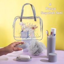 Porsima 3145 Tavşan Figürlü Seyahat Seti - Diş Fırçası Kutusu Banyo Lifi Sabun Kutusu Gri Gri
