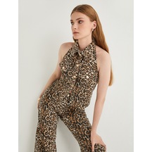 Koton Leopar Kot Bluz Düğmeli Gömlek Yaka Cepli Sırtı Açık Kolsuz Leopar Desenli 5wal30001md Leopar Desenli
