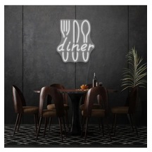 Twins Led Restoranlara Özel Diner Yazılı Çatal,bıçak,kaşık Şekilli Neon Tabela Beyaz Model:model:26323366