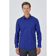 İmza Uzun Kol Düz Bez Ayağı Sert Yaka Cepsiz Pamuklu Classic Slim Fit Gömlek 1004250195 Saks