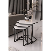 Usta Mekan Altıgen Siyah Metal Beyaz Mdf Tablalı 3lü Zigon Sehpa 6gen - Beyaz