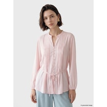 Lcw Modest Pembe Pileli Kuşaklı Oversize Kadın Gömlek Tunik Xl-2xl