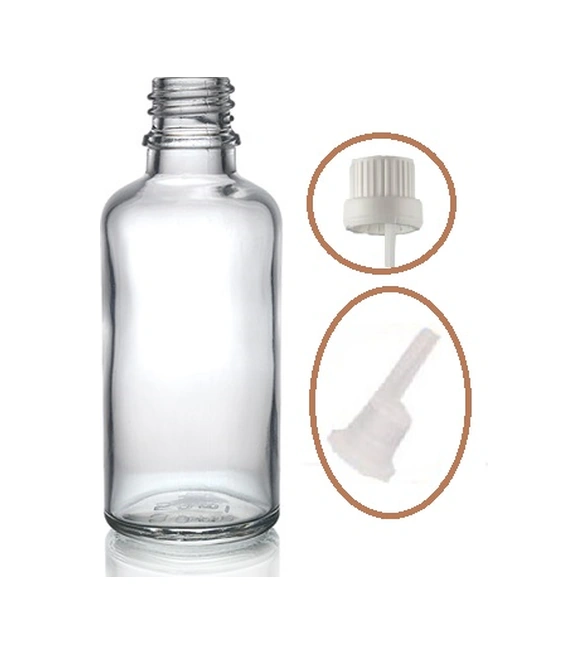 50ml Şeffaf Cam İçten Damlalıklı Şişe Beyaz Kapak, 12 Adet, Damlalıklı Şişe, Damlatmalı Şişe Diğer