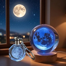 Hubrendy Emin Dolunay Tasarımlı Işıklı Cam Küre - Kristal Anahtarlık Seti - Renk Değiştiren Gece Lam